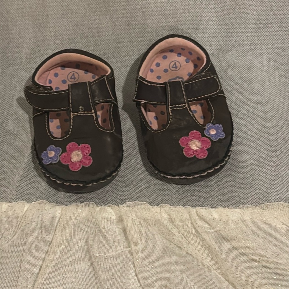Teeny Toes Dress Shoes Size 4 Faux Leather Brown Walker Toddler Flowered Loafer